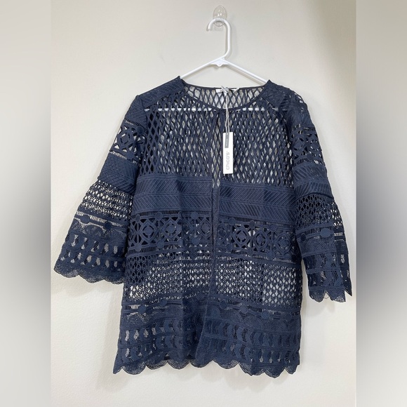 Chic Navy Lace Travelers Collection Crochet Jacket Career Events Classic Size 2 - Picture 2 of 14